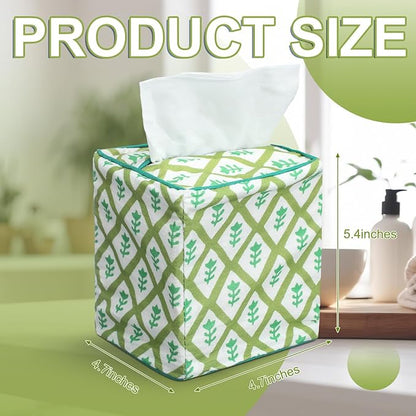 Mimorou Green Color Print Tissue Cover - Floral Print Tissue Box & Decorative Square Napkin Holder Handmade Cotton for Home Bedroom Vanity Countertop Night Stands Office