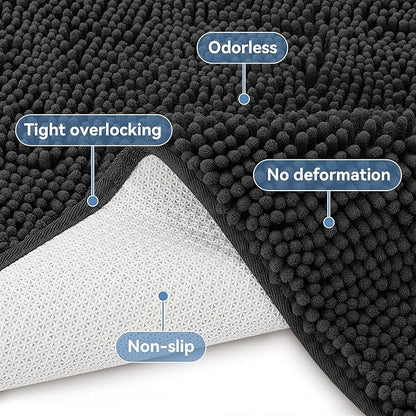Bcoimo 70"×24" Absorbent Bath Mat, Non-Slip with Backing Chenille Bath Rug and Machine Washable Bathroom Mat Quick-Dry Design. Ideal for Bathroom and Tub Areas