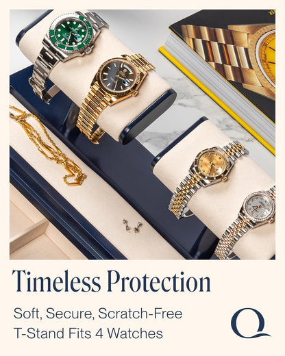 QWATCH Watch Stand Display Case - Acrylic Watch Box for 2 or 4 Watches with Jewelry Valet Tray and Drawer