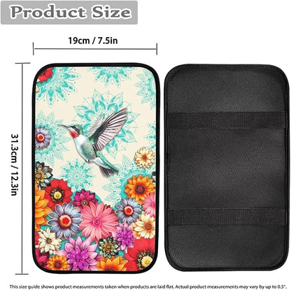 Boho Flower Hummingbird Vehicle Armrest Covers Armrest Seat Box Cover Protector Middle Storage Organizer Pad Aesthetic Interior Decor