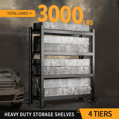 3000LBS Heavy Duty Shelving Units, 4 Tier Adjustable Metal Utility Shelf, 78.7" H Garage Storage Shelves Organization Rack for Industrial, Warehouse, Basement (Black, 19.7" D×41.3" W×78.7" H)