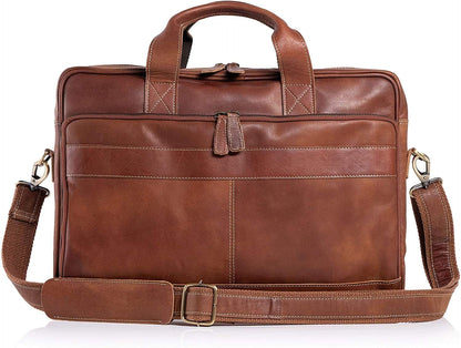 Leather briefcase 18 Inch Laptop Messenger Bags for Men and Women Best Office briefcase Satchel Bag (Tan)