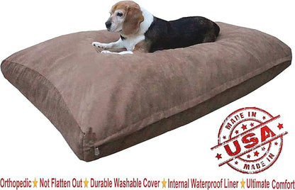 Dogbed4less XL Memory Foam Dog Bed for Medium Large Dogs with Orthopedic Comfort, Waterproof Liner and Brown Washable Pet Bed Cover 47X29 Pillow
