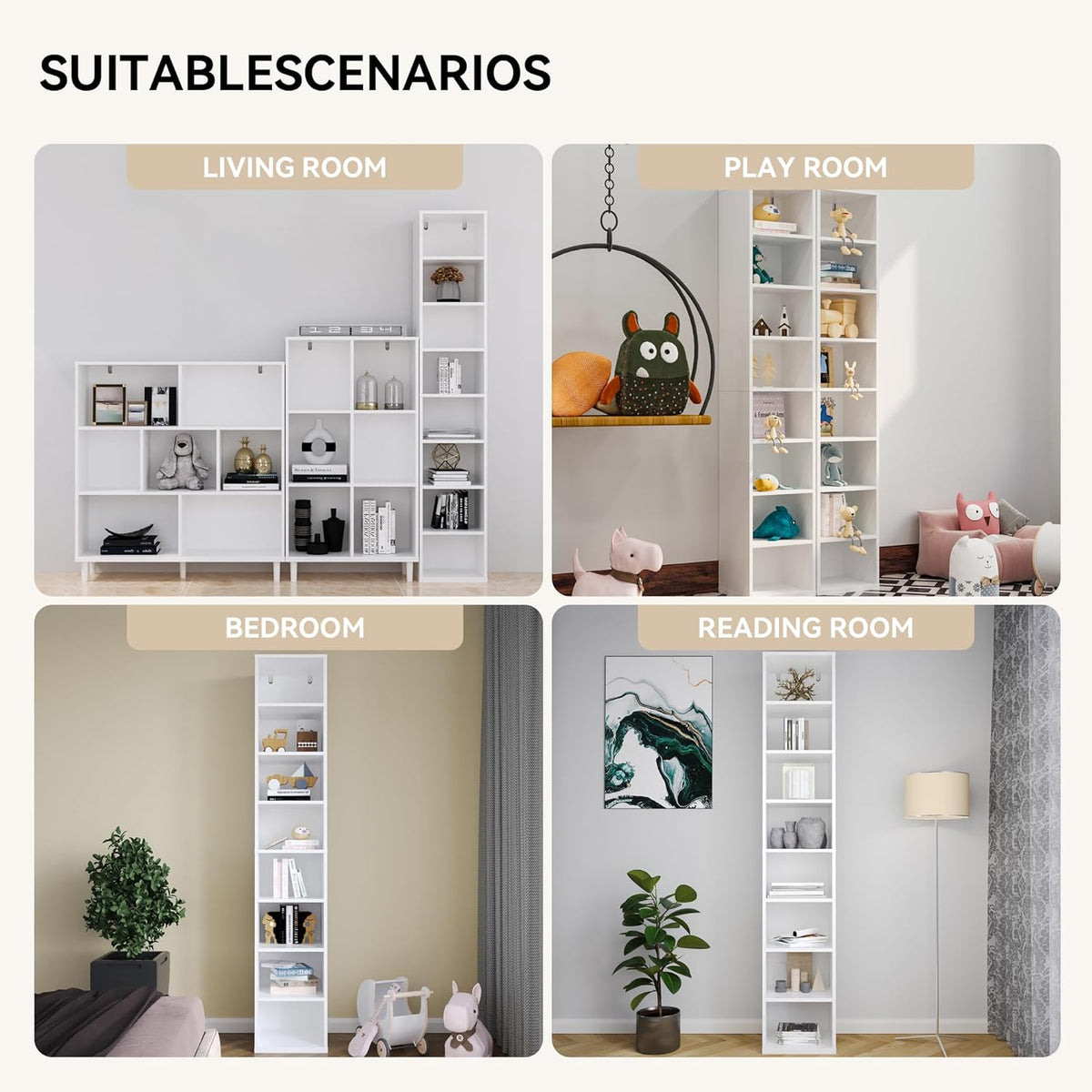 Wood Cube Storage Organizer White Bookshelf - 1-Tier Freestanding Storage Cabinet with Legs for Home Office, 8-Cubes Open Shelf