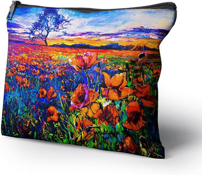 Cafl Poppy Field Makeup Bag Travel Large Poppy Painting Cosmetic Bag Organizer toiletry Essentials Jewelry Zipper Bag Gift For Women -10×8 inch