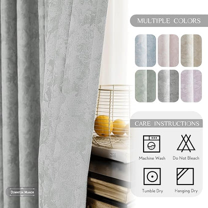 Beauoop Grey Floral Jacquard Blackout Curtains 72 Inches Long 2 Panels