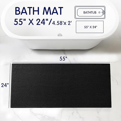 SUBRTEX Bathroom Rugs, 24" x 55" Chenille Bath Rug Soft Short Plush Bath Mat Soft Shower Mat Water Absorbent Shower Mat Quick Dry Machine Washable, Black