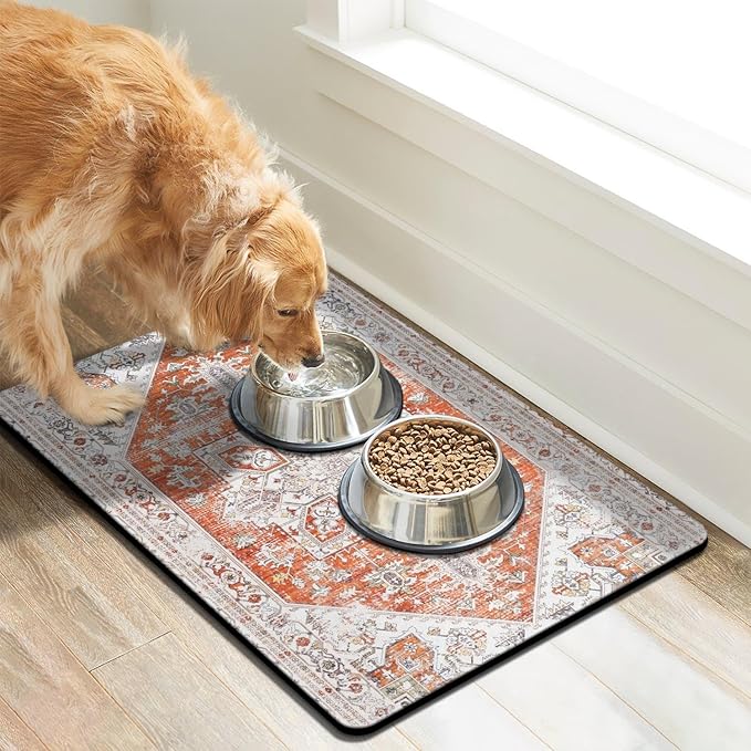 Eco-Friendly Boho Pet Feeding Mats - Non-Slip Cat & Dog Bowl Mats, Absorbent, Food & Water