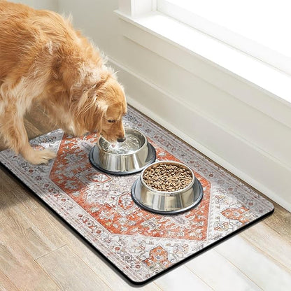 Eco-Friendly Boho Pet Feeding Mats - Non-Slip Cat & Dog Bowl Mats, Absorbent, Food & Water