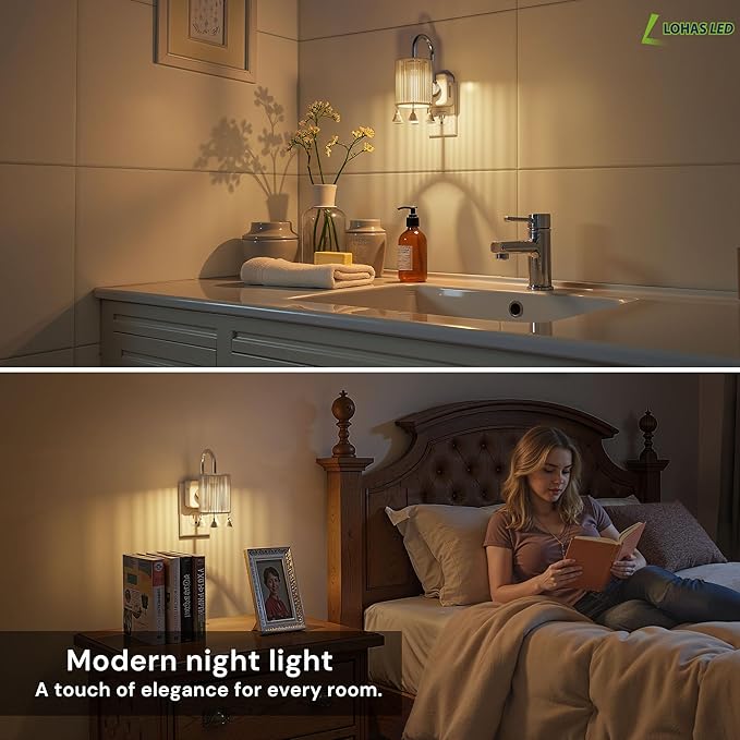 L LOHAS LED Night Lights Plug into Wall, 2 Pack Boho Fabric Cylinder Night Light