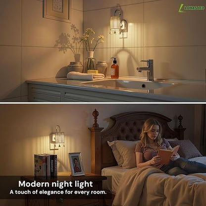 L LOHAS LED Night Lights Plug into Wall, 2 Pack Boho Fabric Cylinder Night Light
