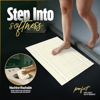 Pearl Linens Pack of 2 100% Cotton Bathmat 20x30 inches, Soft & Absorbent Quick Dry Bathroom Mat Set, Not Bathroom Rugs, After Shower Mat, Bath Tubmat, 687 GSM, Machine Washable, Ivory