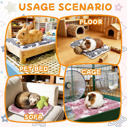 Eilyliafe 2 Pcs Rabbit Bunny Bed Soft Guinea Pig Bed Mat Washable Guinea Pig Bunny Pad Reversible Small Animal Bed Cage Liner for Hamster Rat Hedgehog Chinchilla Ferret (12.6×10 Inch)