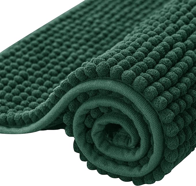 SUBRTEX Bathroom Rugs Chenille Bath Rug Soft Short Plush Bath Mat Soft Shower Mat Water Absorbent Shower Mat Quick Dry Machine Washable(Celadon,16" x 24")