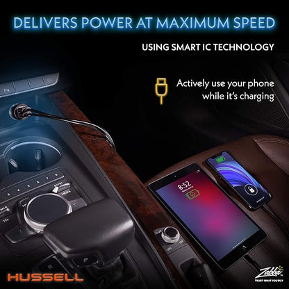 WERPOWER Hussell Cigarette Lighter USB Adapter - 12 V Car Charger for Mobile Phone, Navigation Connection to Socket - 2-Port Multiple Plug - Must Have Car Gadget