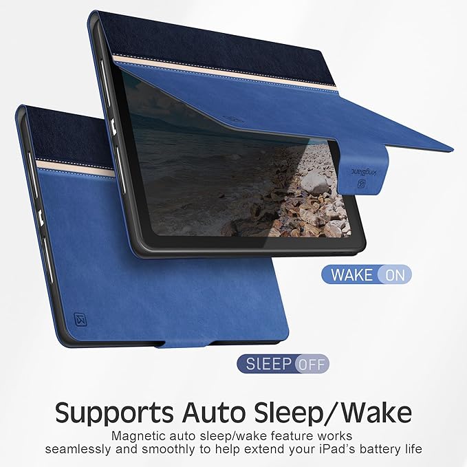 KingBlanc Case for iPad (A16) 11th Generation 11-inch 2025, iPad 10th Generation 10.9" 2022 with Pencil Holder, Vegan Leather Protective Stand Cover, Auto Sleep Wake, Multi-Angle Viewing/Typing, Blue