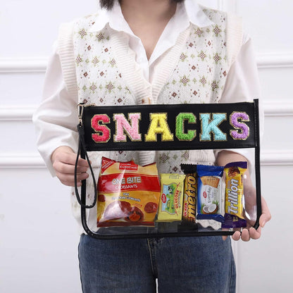 TopTTanBo Chenille Letter Clear Bag Purse Multi-purpose Transparent Waterproof Snacks Makeup Tote Bag with Wrist Strap