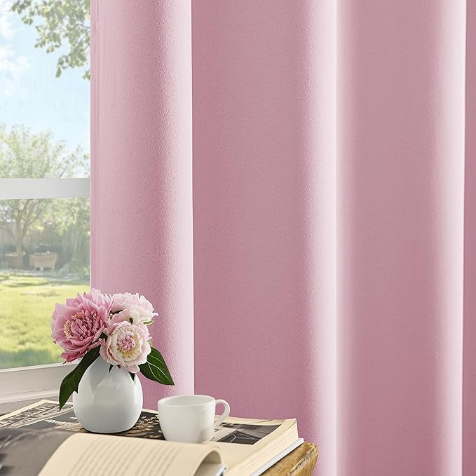 Beauoop Pink 100% Blackout Curtains 63 Inch Long 2 Panels