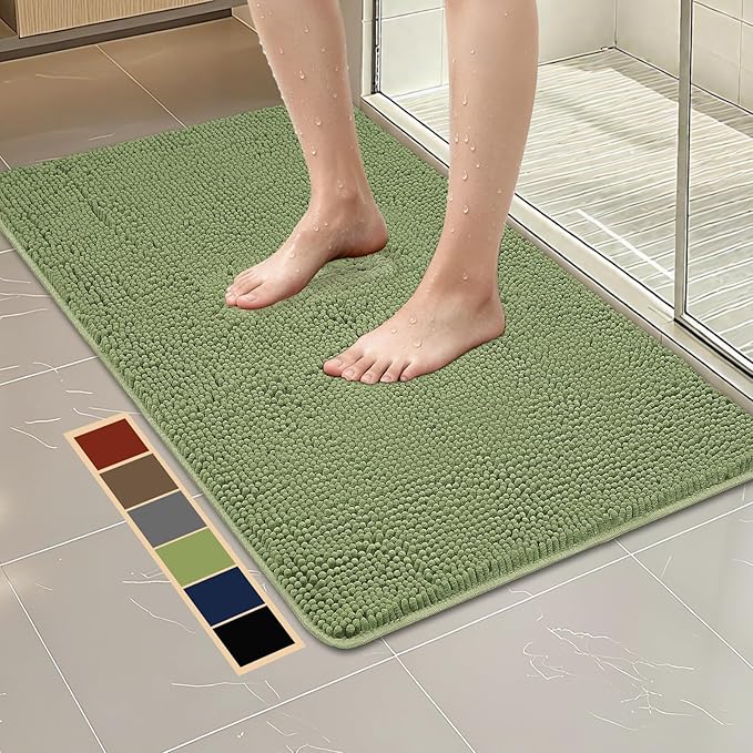 Bcoimo 44"×24" Absorbent Bath Mat, Non-Slip with Backing Chenille Bath Rug and Machine Washable Bathroom Mat Quick-Dry Design. Ideal for Bathroom and Tub Areas