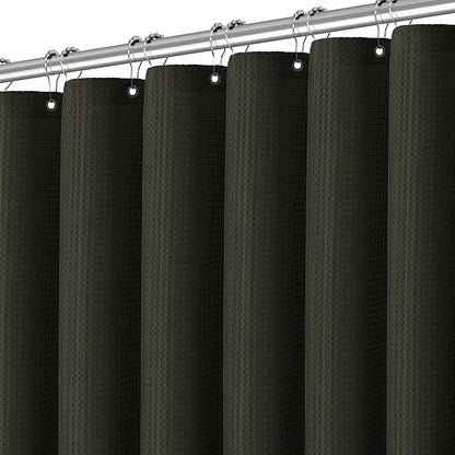 PANGSINNE Extra Long Waffle Weave Shower Curtain 96 Inch Length Heavy Duty Shower Curtain for Bathroom, Machine Washable Water Resistant 256GSM Modern Shower Curtains with 12 Hooks, 72Wx96H Brown