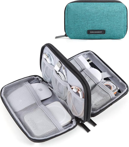 BAGSMART Electronics Organizer Travel Case, Cable Charger Cord Tech Organizer Pouch for Phone Charger Accessories, Bluish Green