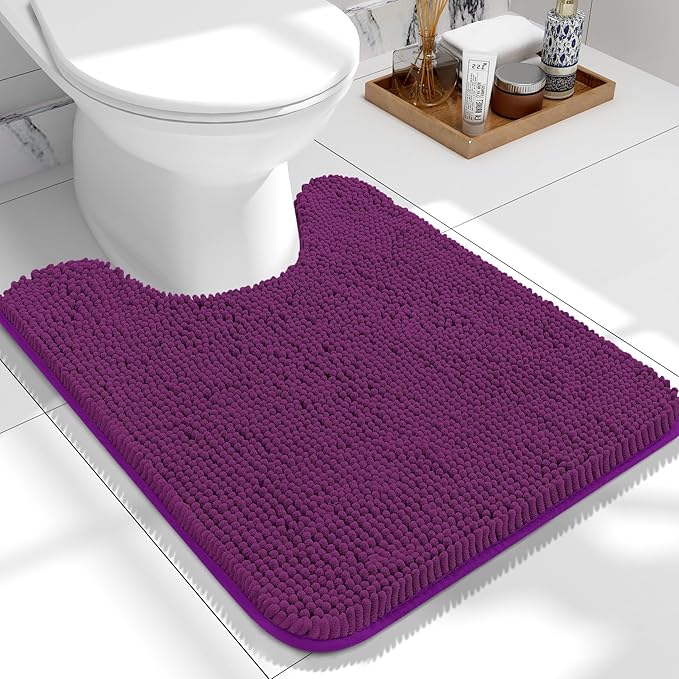 OLANLY Toilet Rugs U-Shaped 24x20, Extra Soft Absorbent Chenille Contour Bathroom Rugs for Toilet, Dry Quickly, Machine Washable, Non-Slip Bath Mat, Purple