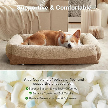 FURTIME Washable Dog Bed Extra Large Sized Dogs, Washable Comfy Fluffy XL Dog Bed, Removable Zipper Cover Machine Wash, Soft Sleeping Bed Durable Pet Cuddler with Anti-Slip Bottom, 42"x30"x8", Beige