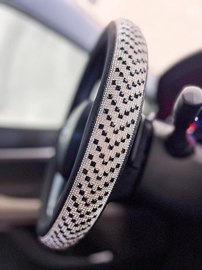 LordLord AutoFashion 15 Inch Luxury Universal Steering Wheel Cover Rhinestone Crystals Anti-Slip Microfiber Leather for Women Girls Men Boys Car Accessory Bling Diamonds Black (JX06)
