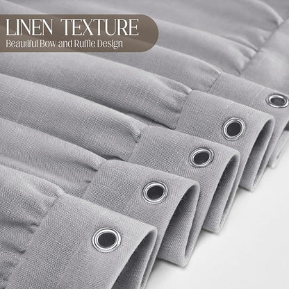 XOGUIBO Linen Ruffle Shower Curtain with Handmade Bow Tie, Vintage Farmhouse Shower Curtain for Bathroom, Grey 72" W x 72" H