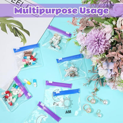 24 Pieces Pill Pouch Bags Zippered Set Reusable Translucent Medicine Organizer Sealing Travel Plastic Bags with Slide Lock for Storage(Purple, Blue)
