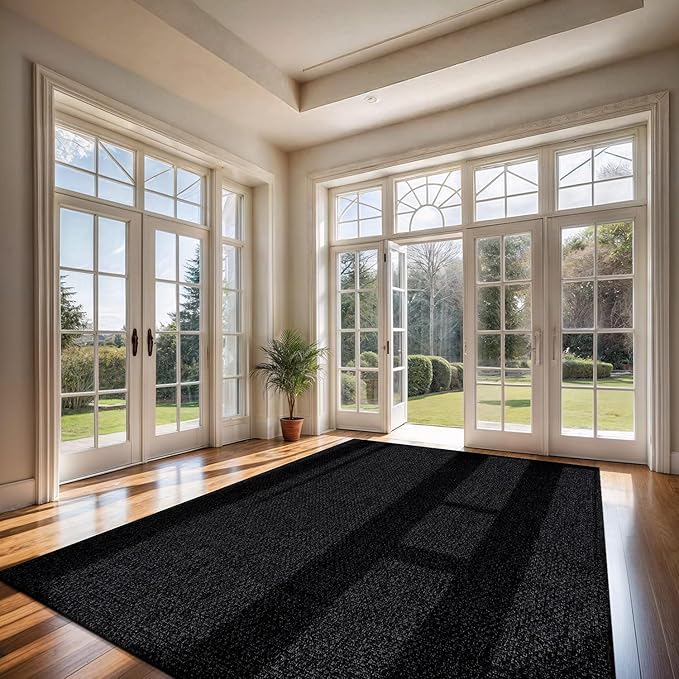 CAMILSON Easy Jute Rug 8x10, Indoor Outdoor Dark Gray Black Farmhouse Area Rugs for Living Room Patio and Kitchen Rug Solid Boho Woven Design Easy-Cleaning Washable Outside Carpet Alfombras (8 x 10)