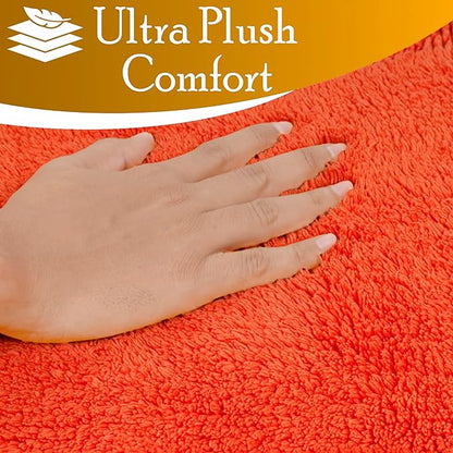 C23 Luxury 2200 GSM Heavyweight Bath Mat (Pack of 2) 100% Tufted Cotton 20"x32" & 16"x24" Orange Thick & Plush Bathroom Rugs Ultra-Absorbent, Quick Dry, Anti-Slip Natural Latex Back, Machine Washable