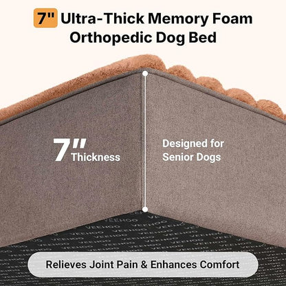 Veehoo Orthopedic Memory Foam Dog Bed, 7 Inch Thick Extra Large Dog Bed XL for Senior Dogs with Ultra-Soft Fluffy Surface, Waterproof Liner, Removable Washable Cover and Non-Slip Bottom, 48"x30"x7"