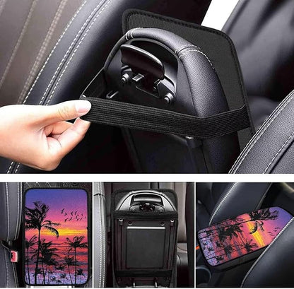 Dreaweet Sunset Palm Tree Print Arm Rest Cover for Car Women Purple Car Center Console Cushion Pad Hawaiian Car Accessories Universal Armrest Cover for SUV Sedan