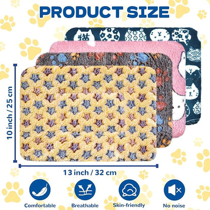 Eilyliafe 4 Pack Rabbit Bunny Bed Soft Guinea Pig Bed Mat Washable Guinea Pig Bunny Pad Reversible Small Animal Bed Cage Liner for Hamster Rat Hedgehog Chinchilla Ferret (13×10 Inch)