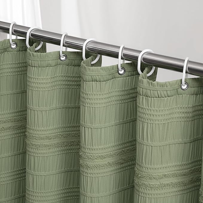 Siiluminisoy Sage Green Shower Curtain Farmhouse Shower Curtain for Bathroom Rustic Striped Fabric Shower Curtains 72 x 84