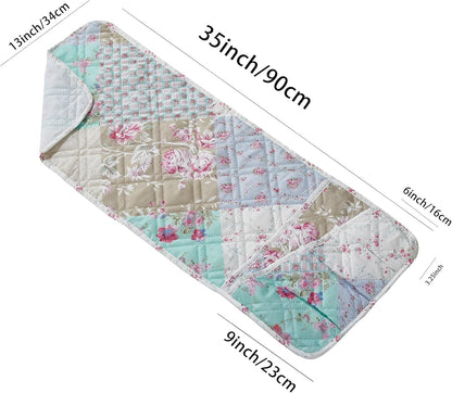 Brilliant Sunshine Blue and Green Rose Patchwork Couch Armrest 5 Pockets Organizer, Slip Resistant Armchair Caddy, Washable Remote Controls Holder, Storage for Magazine, Tablet, Phone, Blue Green