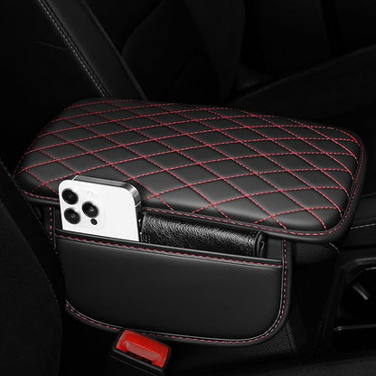 Center Console Cover for TSX: Armrest Cover for Car with 2 Storage Bags - Scratch & Wear Resistant & Waterproof Leather Console Cover,Anti-Scratch Auto Armrest Pad Accessory （Black&Red