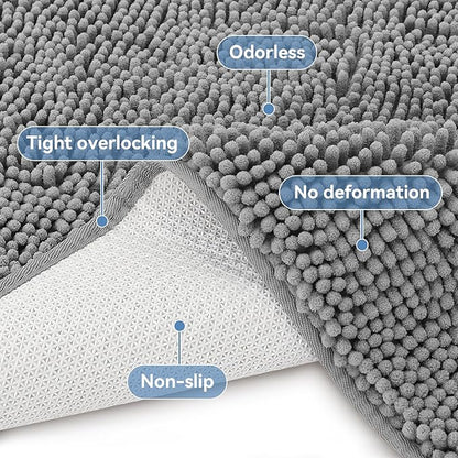 Bcoimo 44"×24" Absorbent Bath Mat, Non-Slip with Backing Chenille Bath Rug and Machine Washable Bathroom Mat Quick-Dry Design. Ideal for Bathroom and Tub Areas