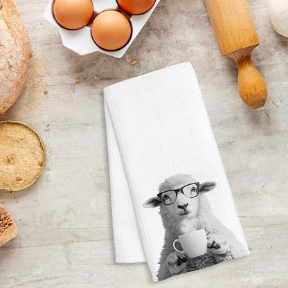 Funny Sheep Decor Coffee Kitchen Towels Gift, Sheep Gifts for Women, Coffee Gifts for Women, Animal Lover Gift Decorative Dish Hand Tea Towels for Kitchen Home Bar Decor, 16x24 Inch