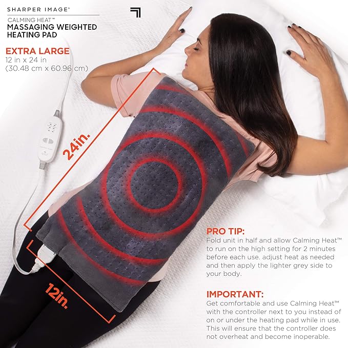 Calming Heat Massaging Vibrations Weighted Heating Pad by Sharper Image |