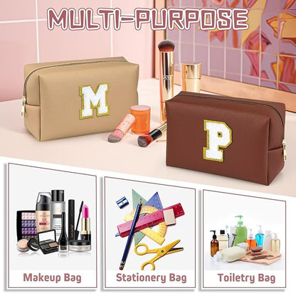 TOPEAST Preppy Bag, Monogrammed Makeup Bags with Zipper, Cute Makeup Pouch, Initial Birthday Gifts Bag for Daughter Friends Sister, Preppy Things for Girls (Brown H)