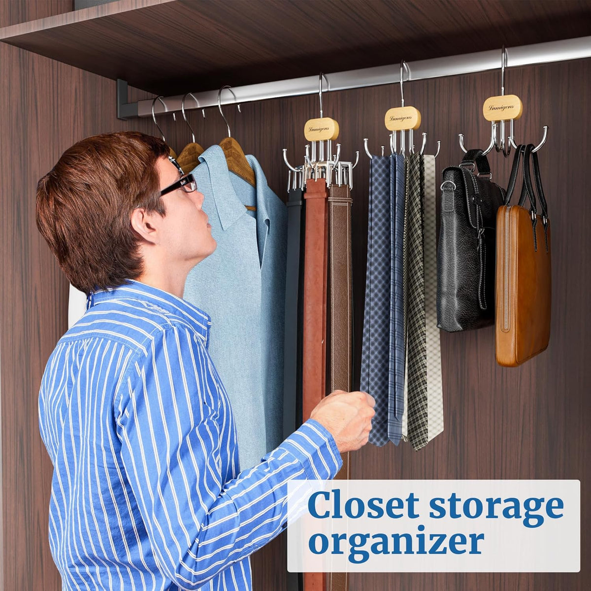 Belt Hanger, Belt Organizer for Closet,Rotatable Tie Rack,Belt Holder,Hanging Closet Organizer Hook for Belt, Bra, Tank Top, Tie, Scarf, Purse,4PCS,Natural