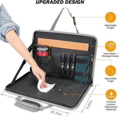 JOYTUTUS 3 in 1 Steering Wheel Eating Tray (Gray), Car Back Seat Laptop Desk, Multifunctional Office Bag, Car Work Table for Writing, Car Organizer for Kids, Commuters, Family