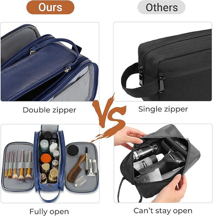 Elviros Toiletry Bag for Men, Large Travel Shaving Dopp Kit Water-resistant Bathroom Toiletries Organizer PU Leather Cosmetic Bags