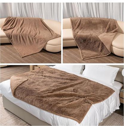 Wowchine Waterproof Dog Blanket Brown Fluffy Long Faux Fur Pet Throw Blankets 28x20in for Couch Love Bed Cover Washable(Brown,XS)