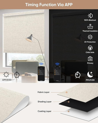 Kincmo Motorized Blinds with Remote, 100% Blackout Motorized Roller Shades Work