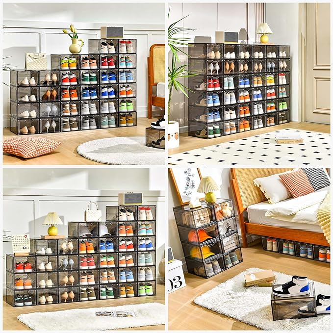 12 Pack Shoe Boxes Shoes Organizer, Shoe Storage Organizer Boxes