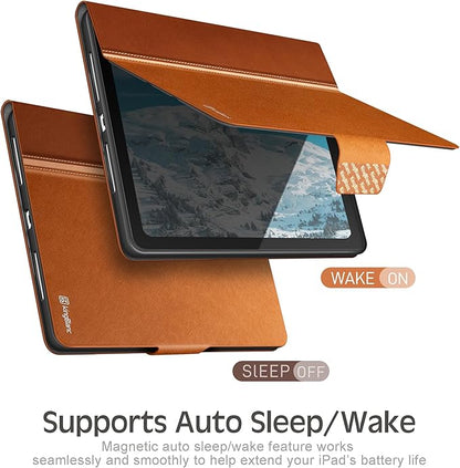 KingBlanc Case for iPad (A16) 11th Generation 11 Inch 2025, iPad 10th Gen 10.9 Inch 2022 with Pencil Holder, PU Leather Protective Cover, Auto Sleep/Wake, Viewing/Typing Angle, Magnetic Clasp, Brown