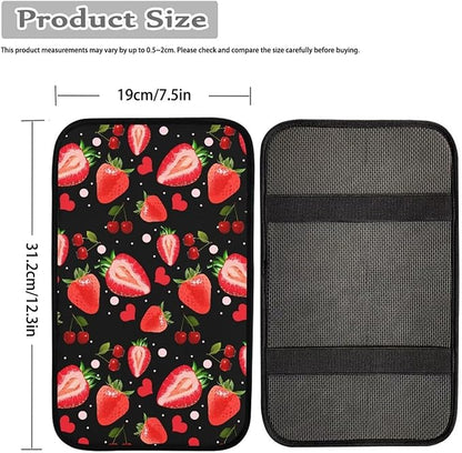 JoyLamoria Car Armrest Cushion Cover Center Console Box Pad Car Accessories with Red Strawberry Print
